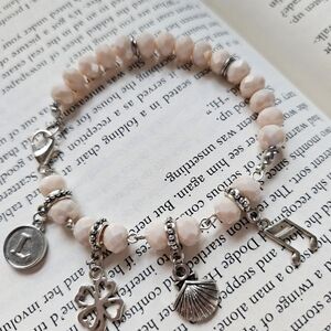 Peach Beaded Charm Bracelet with Silver Accents